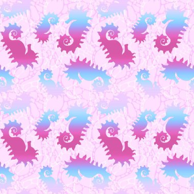 Yaz hayvanları kumaşlar ve ambalaj kağıtları için kusursuz denizatı deseni ve çocuk kıyafetleri baskısı ve şenlikli ambalaj ve mayo tekstili ve mesleki aksesuarlar. Yüksek kaliteli illüstrasyon