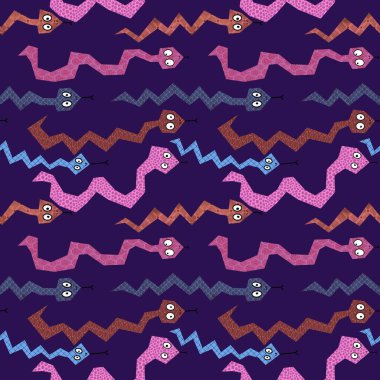 Yaz çizgi filmlerindeki kusursuz yılan desenli ambalaj kağıtları, kumaşlar, çarşaflar, çocuk giysileri baskısı ve yeni yıl, bayram ambalajları ve hayvanat bahçesi aksesuarları. Yüksek kaliteli illüstrasyon