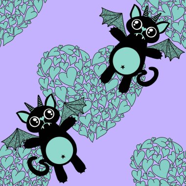 Kanat desenli ambalaj kağıtları, kumaşlar, çarşaflar, çocuk giysileri baskısı, şenlikli ambalajlar ve şubat ambalajları olan canavarları severim. Yüksek kaliteli illüstrasyon