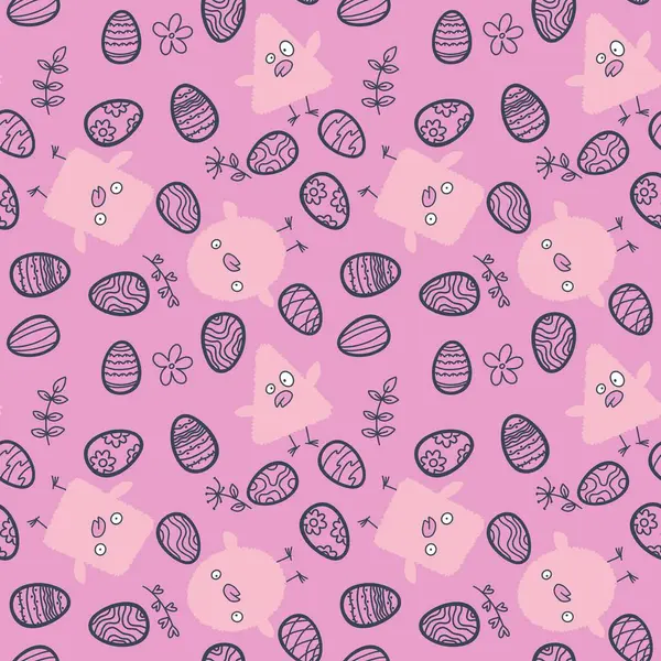 Paskalya yumurtaları ve tavuksuz bahar partisi desenli ambalaj kağıtları, kumaşlar, çarşaflar, çocuk kıyafetleri ve şenlik aksesuarları. Yüksek kaliteli illüstrasyon