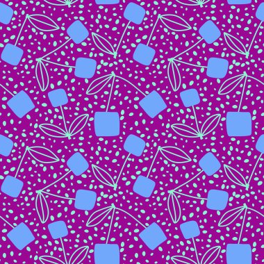 Kağıt, kumaş, çarşaf, yaz ambalajı, bahar aksesuarları, not defterleri ve moda tekstili için karikatür geometrik kiraz deseni. Yüksek kaliteli illüstrasyon