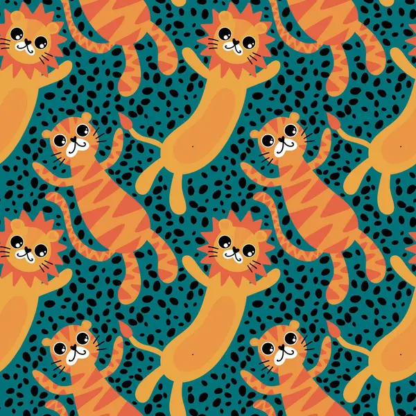 Summer cartoon animals seamless lion and tiger pattern for wrapping paper and fabrics and linens and kids clothes print and festive packaging and party accessories. High quality illustration