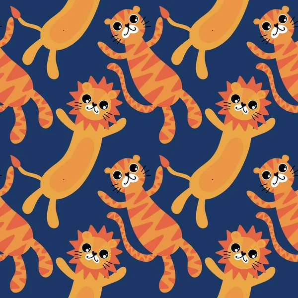Summer cartoon animals seamless lion and tiger pattern for wrapping paper and fabrics and linens and kids clothes print and festive packaging and party accessories. High quality illustration