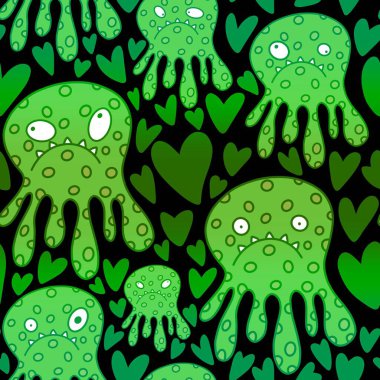 Sevgililer Günü 'nde kağıt, kumaş, çarşaf, çocuk giysisi baskısı, şenlikli aksesuarlar ve Şubat ambalajları için kusursuz ahtapot desenleri. Yüksek kaliteli illüstrasyon