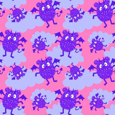 Cadılar Bayramı çizgi filmlerinde yarasa desenleri ambalaj kağıtları ve kumaşlar ve çocuk kıyafetleri baskısı ve şenlik ambalajı ve moda tekstil ve aksesuarları. Yüksek kaliteli illüstrasyon