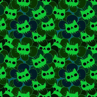 Cadılar Bayramı hayvanları kusursuz kedi hayaletleri ve çiçek desenli ambalaj kağıtları, kumaşlar, çarşaflar çocuk giysileri baskıları, şenlik aksesuarları ve parti aksesuarları. Yüksek kaliteli illüstrasyon