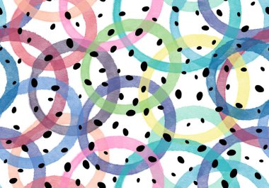 Soyut suluboya boya dairesi kağıtlar, kumaşlar, çarşaflar, mutfak tekstilleri, yaz aksesuarları ve parti ambalajları için kusursuz desenler oluşturuyor. Yüksek kaliteli illüstrasyon