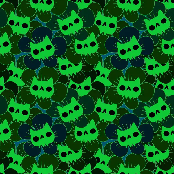 Cadılar Bayramı hayvanları kusursuz kedi hayaletleri ve çiçek desenli ambalaj kağıtları, kumaşlar, çarşaflar çocuk giysileri baskıları, şenlik aksesuarları ve parti aksesuarları. Yüksek kaliteli illüstrasyon