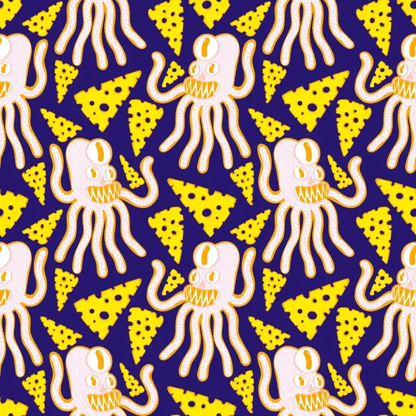 Cartoon space monsters seamless octopus pattern for wrapping paper and fabrics and linens and kids clothes print and summer accessories and teenagers textiles. High quality illustration