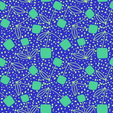 Kağıt, kumaş, çarşaf, yaz ambalajı, bahar aksesuarları, not defterleri ve moda tekstili için karikatür geometrik kiraz deseni. Yüksek kaliteli illüstrasyon