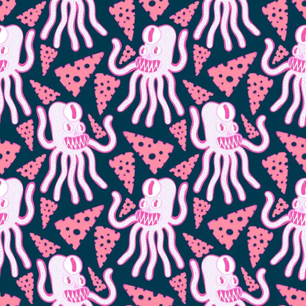 Cartoon space monsters seamless octopus pattern for wrapping paper and fabrics and linens and kids clothes print and summer accessories and teenagers textiles. High quality illustration