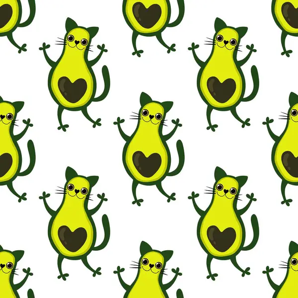 Avokato dikişsiz kedi ve avakado deseni kağıt, kumaş, çarşaf ve çocuk kıyafetleri ve yaz baskısı ve festival aksesuarları ve parti ambalajları için. Yüksek kaliteli illüstrasyon