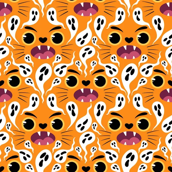 Cartoon Halloween animals seamless cats pattern for wrapping paper and fabrics and kids clothes print and festive autumn packaging and party accessories. High quality illustration