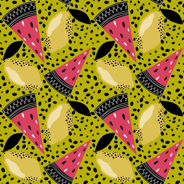 Yaz meyvesiz karpuz ve limon desenli ambalaj kağıdı, kumaş, çarşaf ve çocuk giysileri baskısı ve şenlikli paketleme ve parti aksesuarları. Yüksek kaliteli illüstrasyon