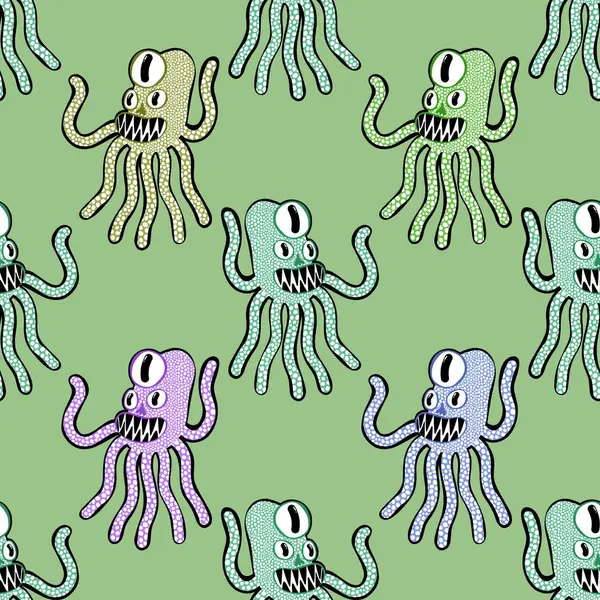 Cartoon space monsters seamless octopus pattern for wrapping paper and fabrics and linens and kids clothes print and summer accessories and teenagers textiles. High quality illustration
