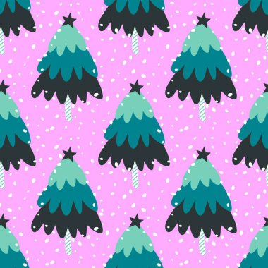 Noel ağacı desenli ambalaj kağıtları, kumaşlar, çarşaflar, çocuk giysileri baskısı, kış ambalajları, yeni yıl aksesuarları ve parti tekstili. Yüksek kaliteli illüstrasyon