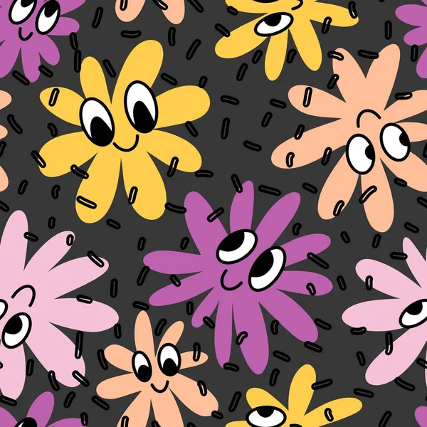 Cartoon summer retro floral seamless flower pattern for wrapping paper and fabrics and linens and spring packaging and kids clothes print and festive accessories. High quality photo