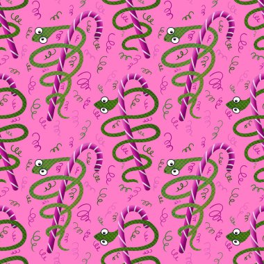 Noel hayvanları kusursuz yılan ve nane şekeri desenli ambalaj kağıtları, kumaşlar ve yeni 2025 yıllık ambalajlar ve çocuk giysileri baskısı ve parti tekstili. Yüksek kaliteli illüstrasyon