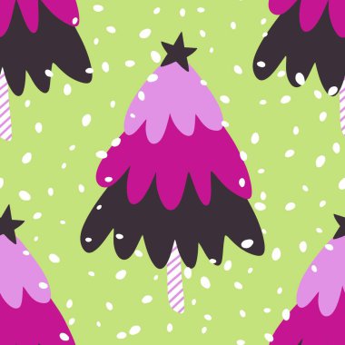 Noel ağacı desenli ambalaj kağıtları, kumaşlar, çarşaflar, çocuk giysileri baskısı, kış ambalajları, yeni yıl aksesuarları ve parti tekstili. Yüksek kaliteli illüstrasyon