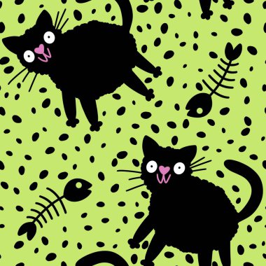 Cadılar Bayramı canavarları kağıt, kumaş ve çarşaf sarmak için kusursuz kedi desenleri ve çocuk giysileri baskısı ve şenlik ambalajı ve parti sonbahar aksesuarları. Yüksek kaliteli illüstrasyon