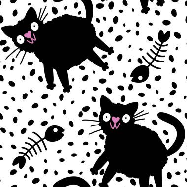 Cadılar Bayramı canavarları kağıt, kumaş ve çarşaf sarmak için kusursuz kedi desenleri ve çocuk giysileri baskısı ve şenlik ambalajı ve parti sonbahar aksesuarları. Yüksek kaliteli illüstrasyon