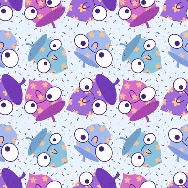 Çizgi film meşe palamutları ambalaj kağıtları, kumaşlar, çarşaflar, çocuk giysileri baskıları, şenlikli ambalajlar ve sonbahar partisi aksesuarları için kusursuz desenler. Yüksek kaliteli illüstrasyon