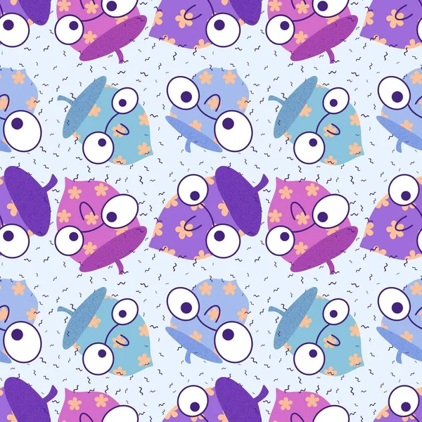 Çizgi film meşe palamutları ambalaj kağıtları, kumaşlar, çarşaflar, çocuk giysileri baskıları, şenlikli ambalajlar ve sonbahar partisi aksesuarları için kusursuz desenler. Yüksek kaliteli illüstrasyon