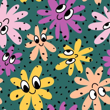 Karikatür yaz eskimiş çiçek desenleri ambalaj kağıtları, kumaşlar, çarşaflar, bahar ambalajları çocuk giysileri baskıları ve şenlikli aksesuarlar için. Yüksek kalite fotoğraf