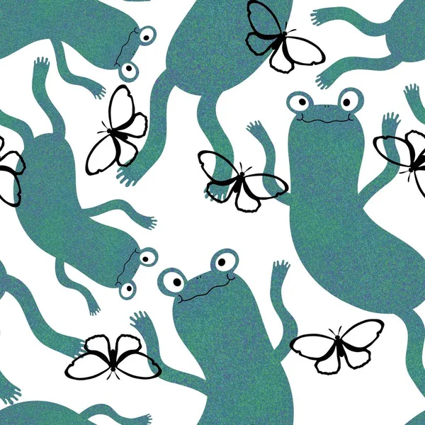 Cartoon animals seamless frogs pattern for wrapping paper and fabrics and linens and kids clothes print and summer accessories and zoo packaging. High quality illustration