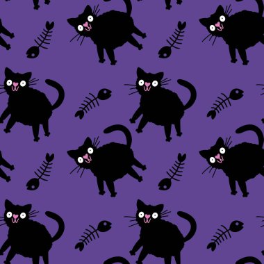 Cadılar Bayramı canavarları kağıt, kumaş ve çarşaf sarmak için kusursuz kedi desenleri ve çocuk giysileri baskısı ve şenlik ambalajı ve parti sonbahar aksesuarları. Yüksek kaliteli illüstrasyon