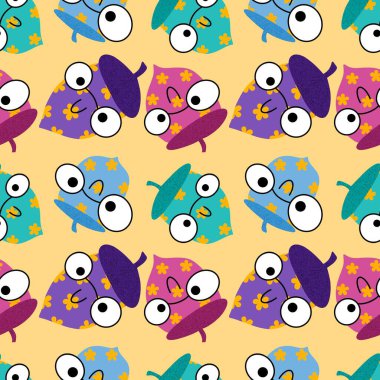 Çizgi film meşe palamutları ambalaj kağıtları, kumaşlar, çarşaflar, çocuk giysileri baskıları, şenlikli ambalajlar ve sonbahar partisi aksesuarları için kusursuz desenler. Yüksek kaliteli illüstrasyon