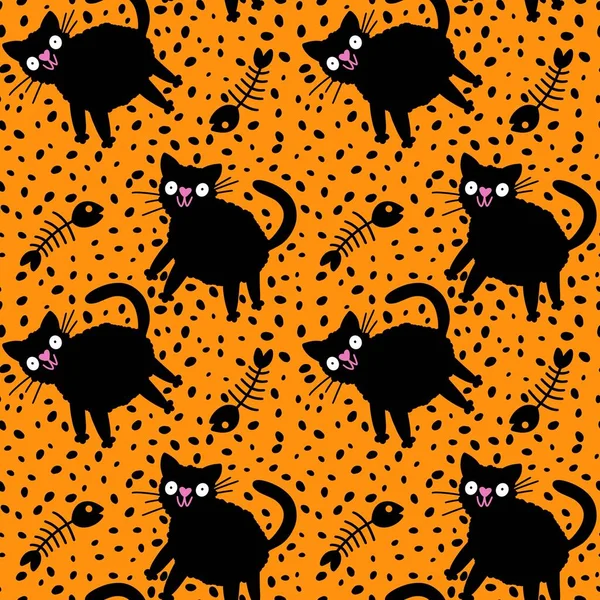 Cadılar Bayramı canavarları kağıt, kumaş ve çarşaf sarmak için kusursuz kedi desenleri ve çocuk giysileri baskısı ve şenlik ambalajı ve parti sonbahar aksesuarları. Yüksek kaliteli illüstrasyon