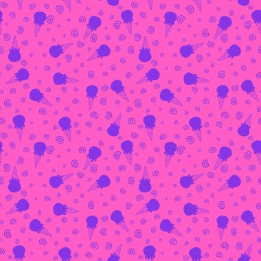 Karikatür yaz baskısı kağıtlar, kumaşlar, çarşaflar, çocuk giysileri, şenlikli ambalajlar ve parti aksesuarları için kusursuz dondurma deseni. Yüksek kaliteli illüstrasyon