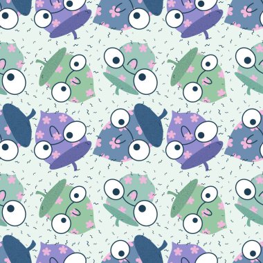 Çizgi film meşe palamutları ambalaj kağıtları, kumaşlar, çarşaflar, çocuk giysileri baskıları, şenlikli ambalajlar ve sonbahar partisi aksesuarları için kusursuz desenler. Yüksek kaliteli illüstrasyon