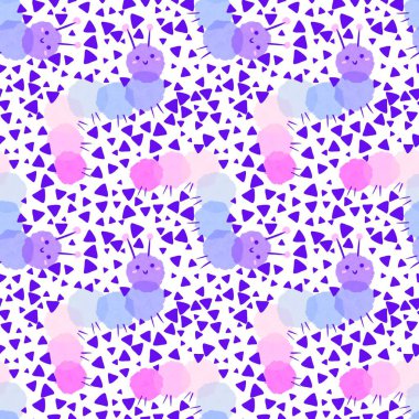 Çizgi filmlerdeki hayvanlar, kağıt, kumaş, çarşaf, çocuk giysisi baskısı, yaz aksesuarları ve doğum günü tekstil ürünleri için dikişsiz suluboya desenleri. Yüksek kaliteli illüstrasyon