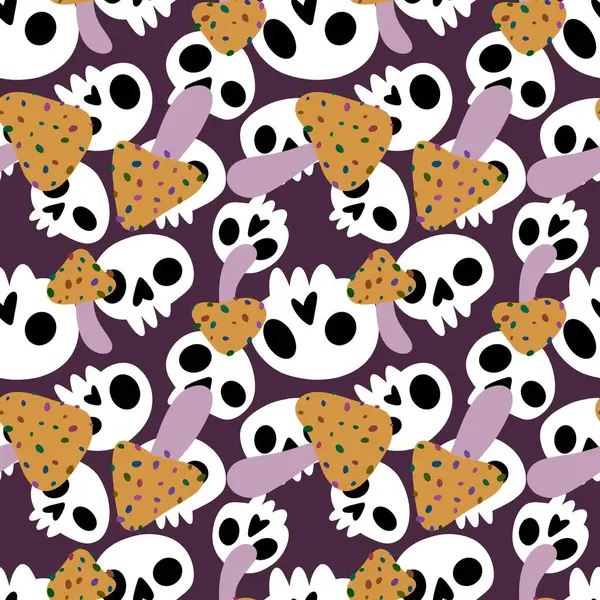 Halloween cartoon skulls seamless bones pattern for wrapping paper and fabrics and linens and kids clothes print and autumn accessories and party packaging. High quality illustration