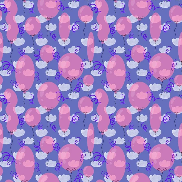 Birthday seamless balloons and clothes pattern for wrapping paper and fabrics and linens and kids clothes print and festive packaging and summer accessories. High quality illustration