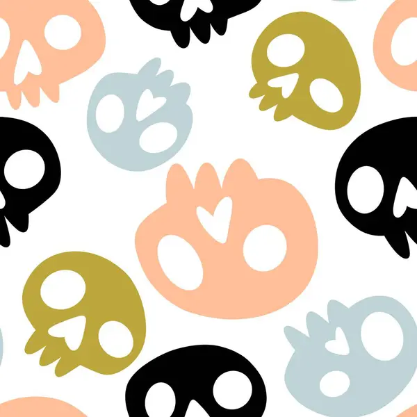 Halloween cartoon skulls seamless bones pattern for wrapping paper and fabrics and linens and kids clothes print and autumn accessories and party packaging. High quality illustration