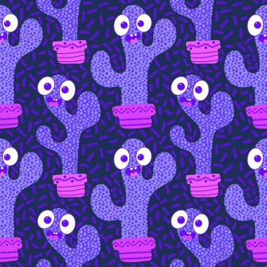 Kağıt, kumaş, çarşaf, tatil aksesuarları ve çocuk giysileri baskısı ve mayo tekstili için yaz çiçeksiz kaktüs deseni. Yüksek kaliteli illüstrasyon