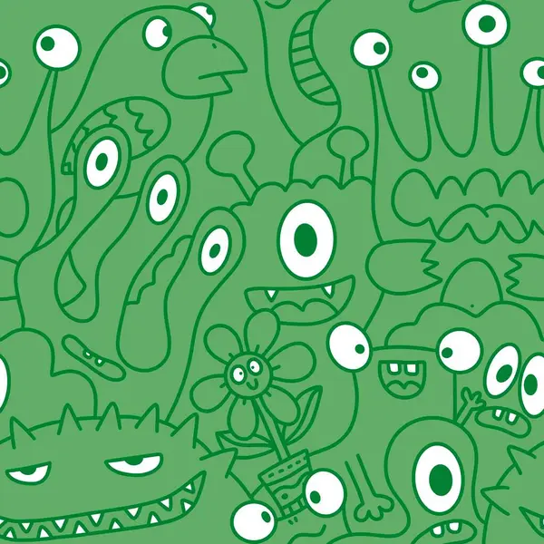 Çizgi film canavarları, kusursuz komik uzaylılar, tavşan, kaktüs ve çiçek desenleri. Kağıt, çarşaf, kumaş, çocuk giysisi baskısı ve şenlikli ambalaj için. Yüksek kaliteli illüstrasyon