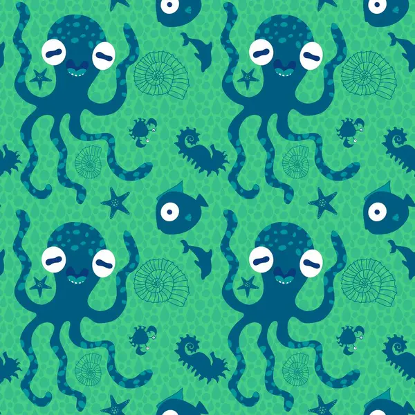 Summer print ocean animals seamless cartoon octopus pattern for wrapping paper and fabrics and linens and kids clothes print and festive accessories and zoo packaging. High quality photo