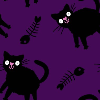 Cadılar Bayramı canavarları kağıt, kumaş ve çarşaf sarmak için kusursuz kedi desenleri ve çocuk giysileri baskısı ve şenlik ambalajı ve parti sonbahar aksesuarları. Yüksek kaliteli illüstrasyon