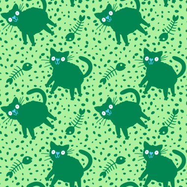 Cadılar Bayramı canavarları kağıt, kumaş ve çarşaf sarmak için kusursuz kedi desenleri ve çocuk giysileri baskısı ve şenlik ambalajı ve parti sonbahar aksesuarları. Yüksek kaliteli illüstrasyon