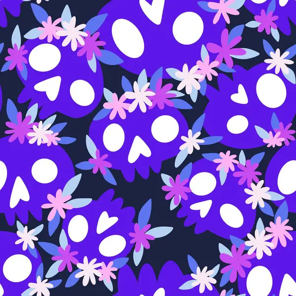 Halloween monsters seamless skulls and flower pattern for wrapping paper and fabrics and linens and kids clothes print and festive packaging and party accessories. High quality illustration