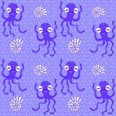 Yaz baskısı okyanus hayvanları kağıt, kumaş, çarşaf ve çocuk giysileri baskısı, şenlik aksesuarları ve hayvanat bahçesi ambalajları için kusursuz çizgi film desenleri. Yüksek kalite fotoğraf