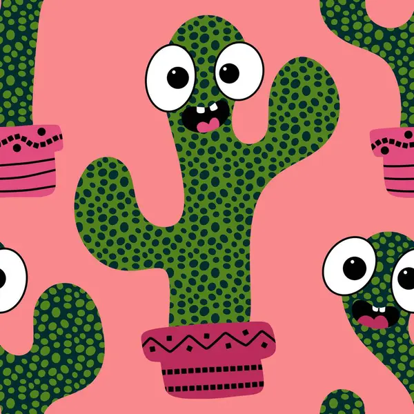 Summer floral seamless cartoon cactus pattern for wrapping paper and fabrics and linens and vacation accessories and kids clothes print and swimsuit textiles. High quality illustration