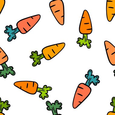 Paskalya karikatürü sebzesiz havuç desenli ambalajsız kağıt, kumaş, çarşaf ve çocuk giysileri baskısı ve parti aksesuarları ve bahar ambalajı ve tekstil. Yüksek kaliteli illüstrasyon