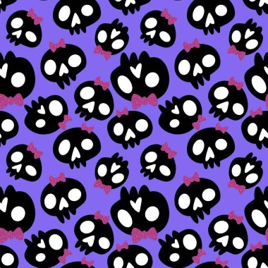 Cadılar Bayramı çizgi filmlerinde kafatası, kağıt, kumaş, çarşaf, çocuk giysisi baskısı, sonbahar aksesuarları ve parti ambalajları için pürüzsüz kemik kalıpları. Yüksek kaliteli illüstrasyon