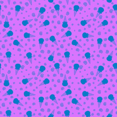 Karikatür yaz baskısı kağıtlar, kumaşlar, çarşaflar, çocuk giysileri, şenlikli ambalajlar ve parti aksesuarları için kusursuz dondurma deseni. Yüksek kaliteli illüstrasyon