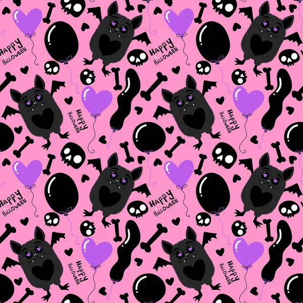 Halloween animals cartoon seamless bats monsters pattern for wrapping paper and fabrics and linens and kids clothes print and autumn packaging and party accessories. High quality illustration
